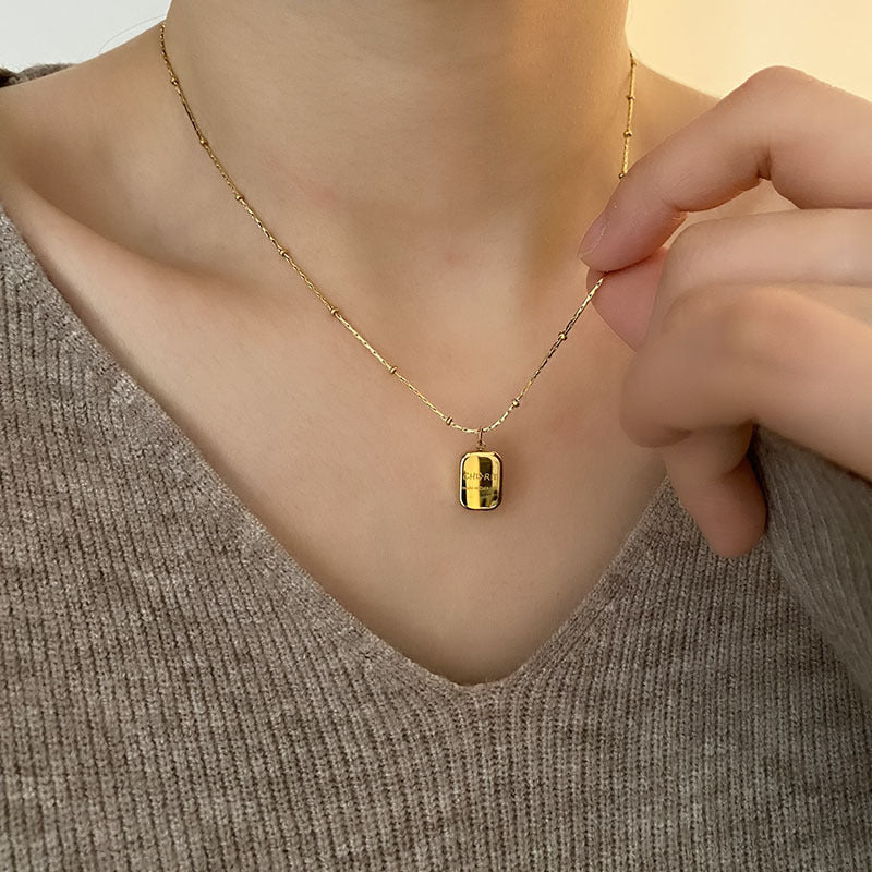 Wholesale Personalized square letter necklace titanium steel short sweater chain